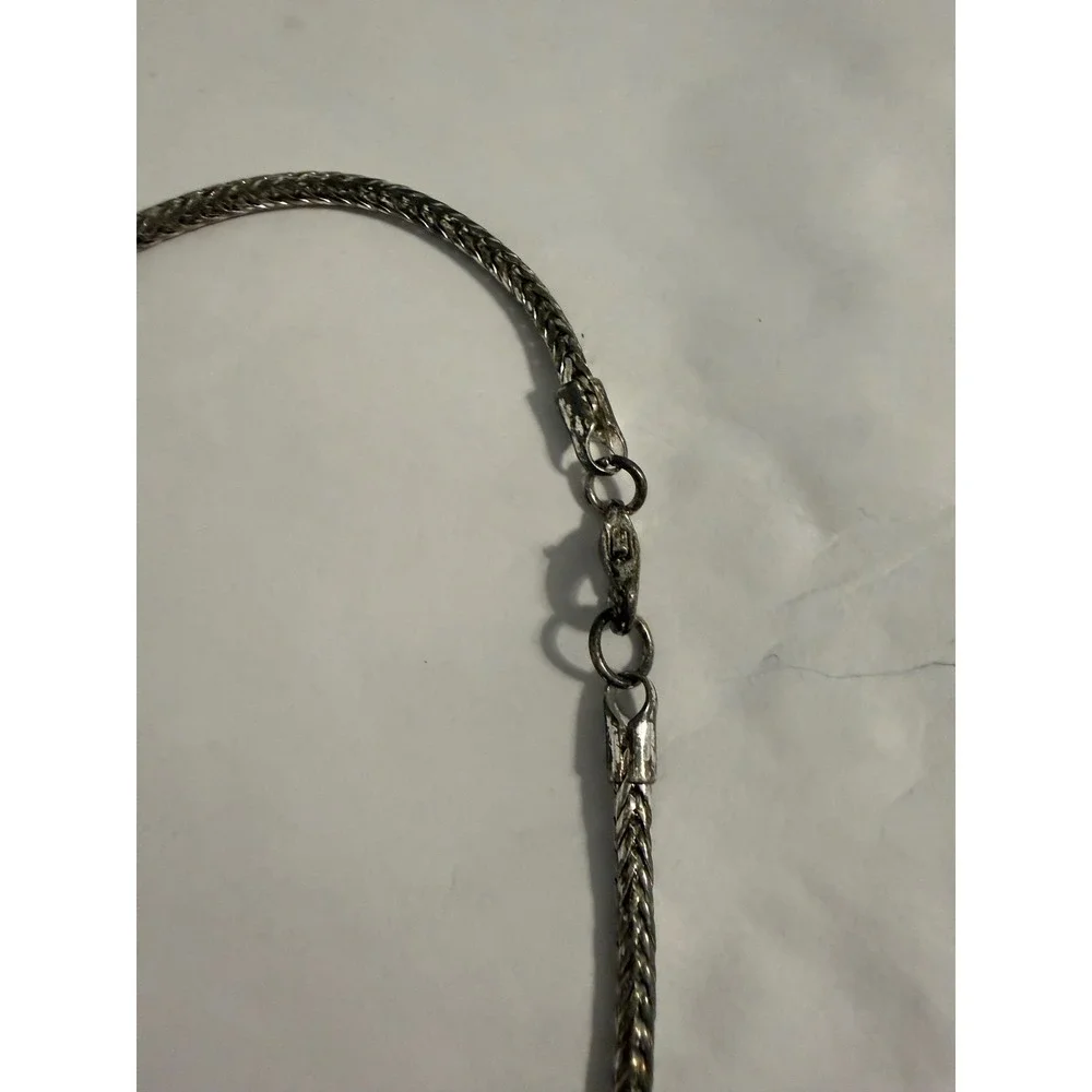 Vintage Ornate Silver Tone Scroll Slide Pendant Wheat Chain Necklace Boho 1.75in